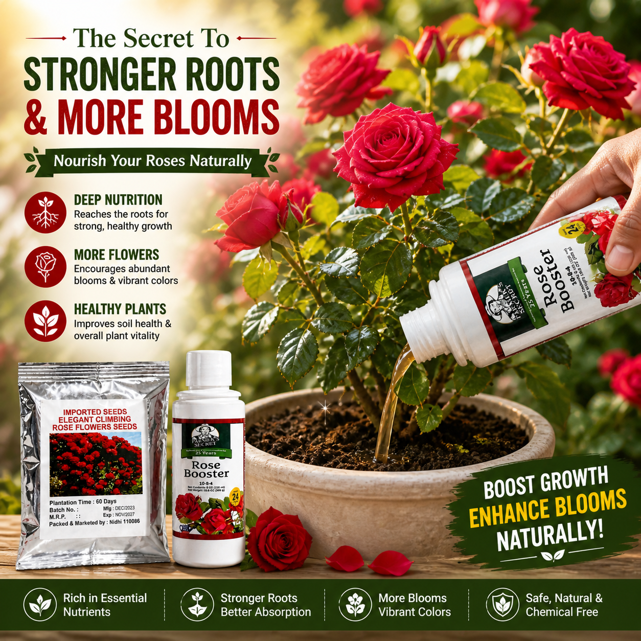 🌿Rose Booster Liquid Plant Food + 🌹Climbing Rose Seeds Combo