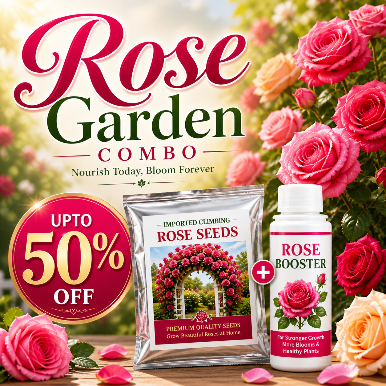 🌿Rose Booster Liquid Plant Food + 🌹Climbing Rose Seeds Combo
